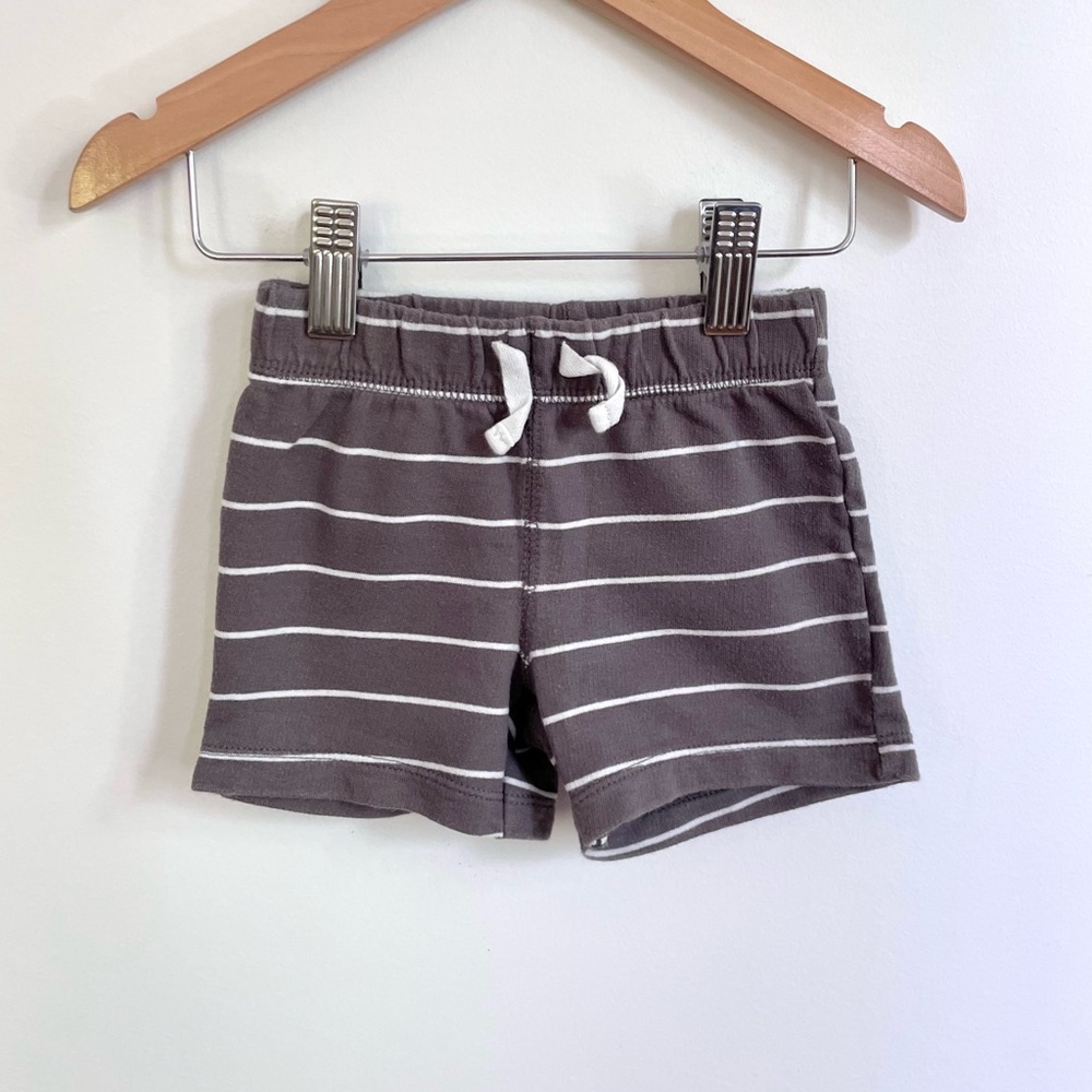 5/$20💥Unisex French Terry Pull-On Sweatshorts, Gray & White Stripes, Knee-Length